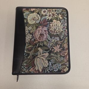 Vtg Franklin Covey 7-Ring Tapestry Floral Leather Zip Planner 9x11 Made USA
